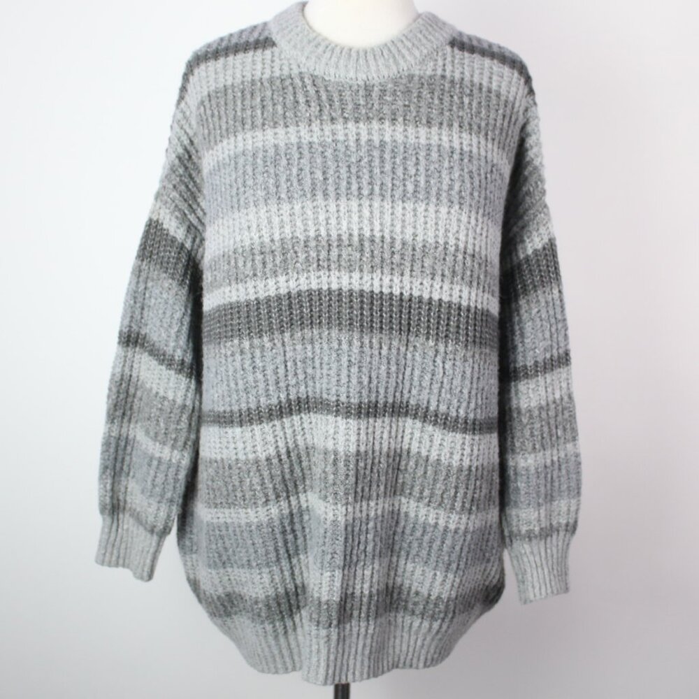 SO Womens Large Gray Shades Striped Acrylic Knit Sweater